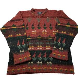 Willis Geiger Sweater Mens Medium Vintage Wool Hand Knit Ireland Tribal Aztec